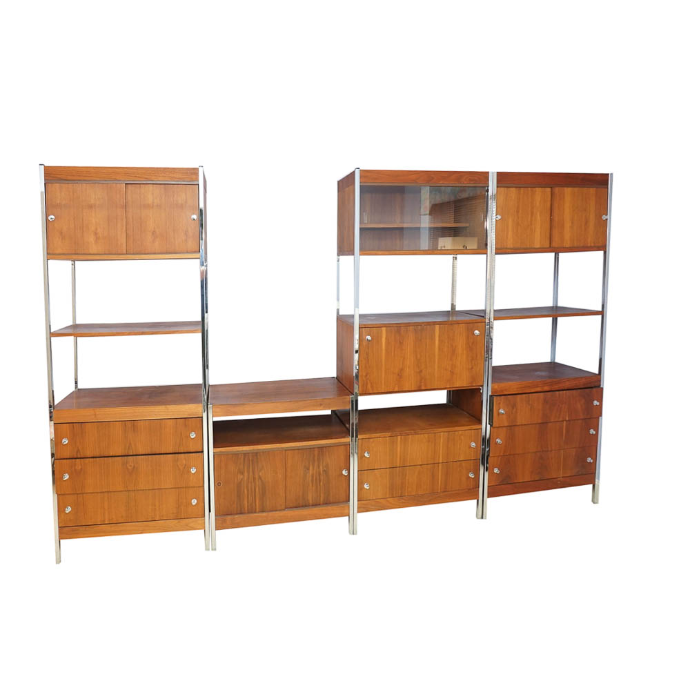 Danish Modern Style Teak and Chrome Shelving Unit