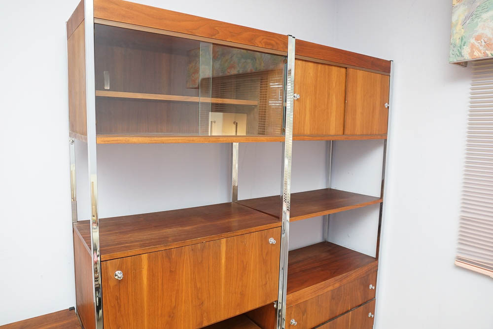 Danish Modern Style Teak and Chrome Shelving Unit