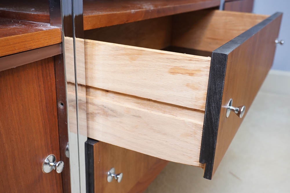 Danish Modern Style Teak and Chrome Shelving Unit