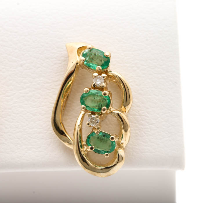 14K Yellow Gold Emerald and Diamond Earrings