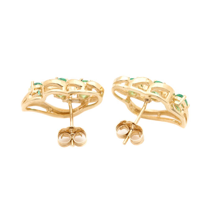 14K Yellow Gold Emerald and Diamond Earrings