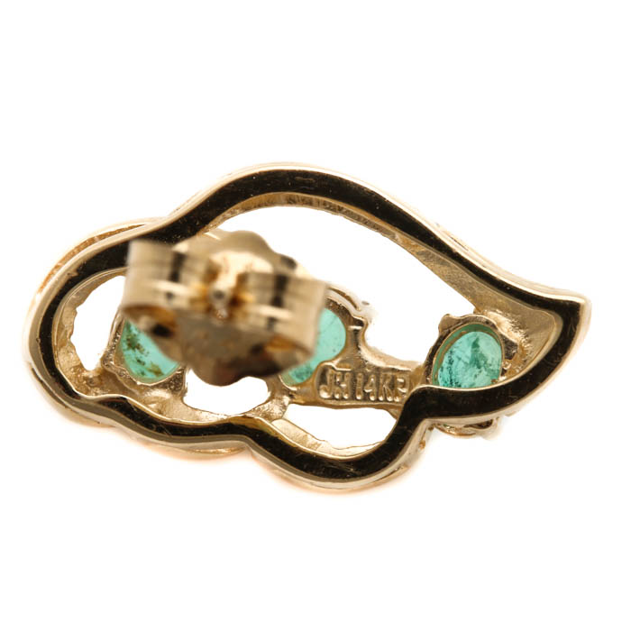14K Yellow Gold Emerald and Diamond Earrings