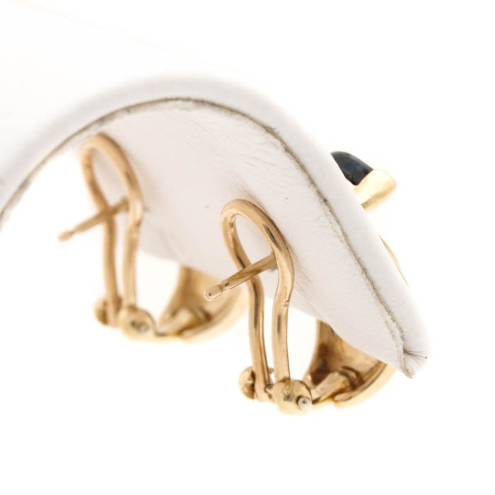14K Yellow Gold Sapphire and Diamond Half Hoop Earrings