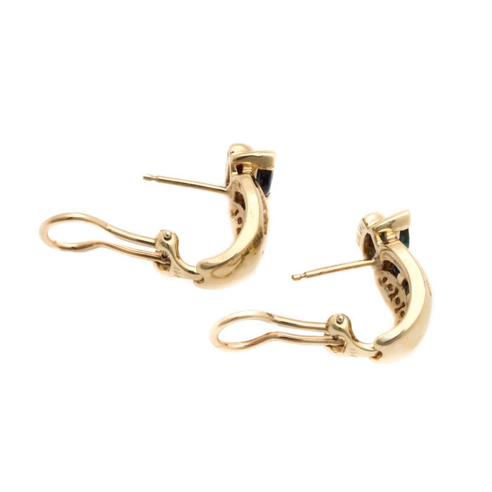 14K Yellow Gold Sapphire and Diamond Half Hoop Earrings