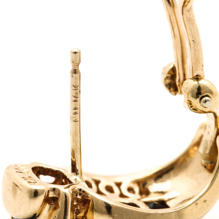 14K Yellow Gold Sapphire and Diamond Half Hoop Earrings