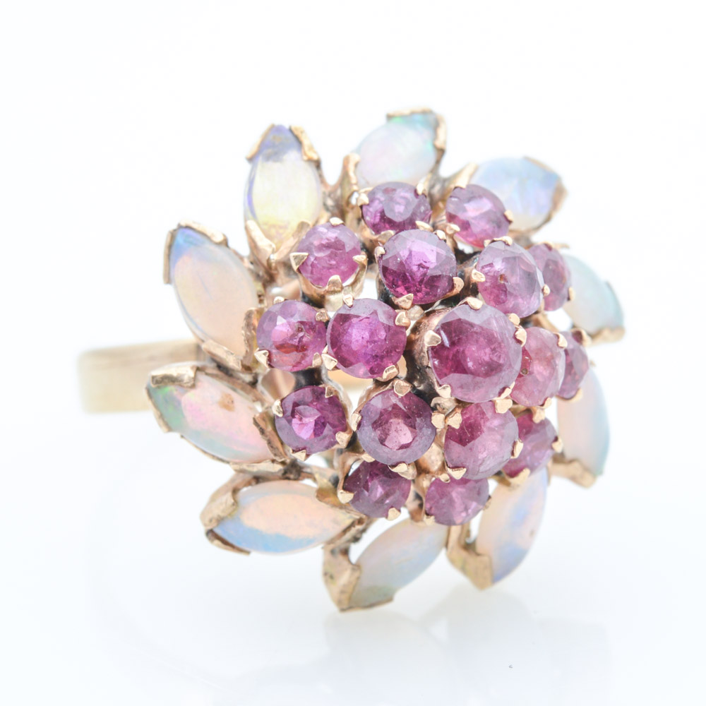 18K Yellow Gold Ruby and Opal Cocktail Ring