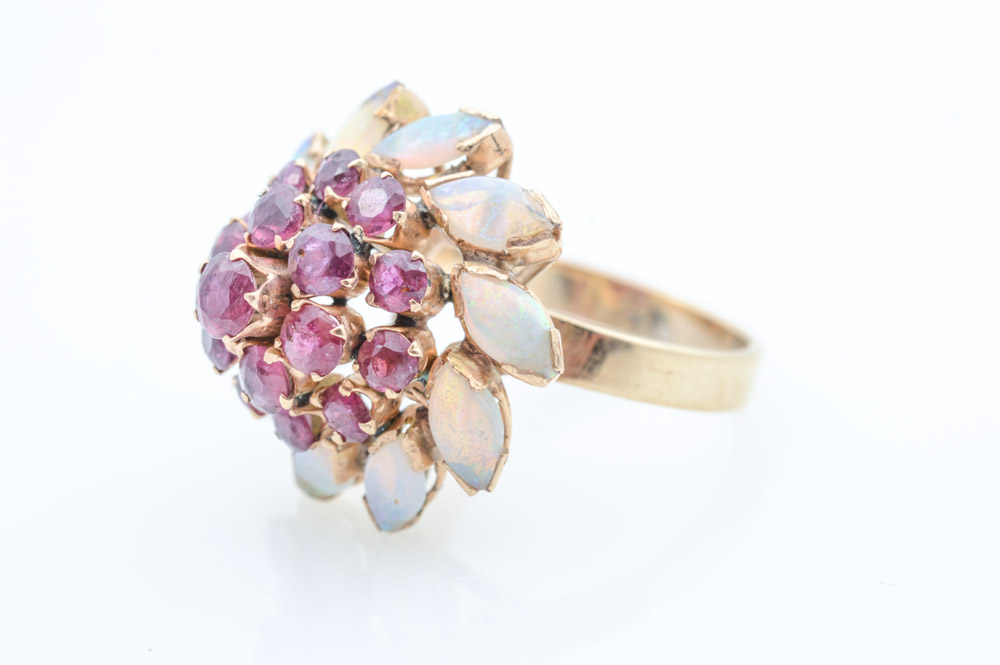 18K Yellow Gold Ruby and Opal Cocktail Ring