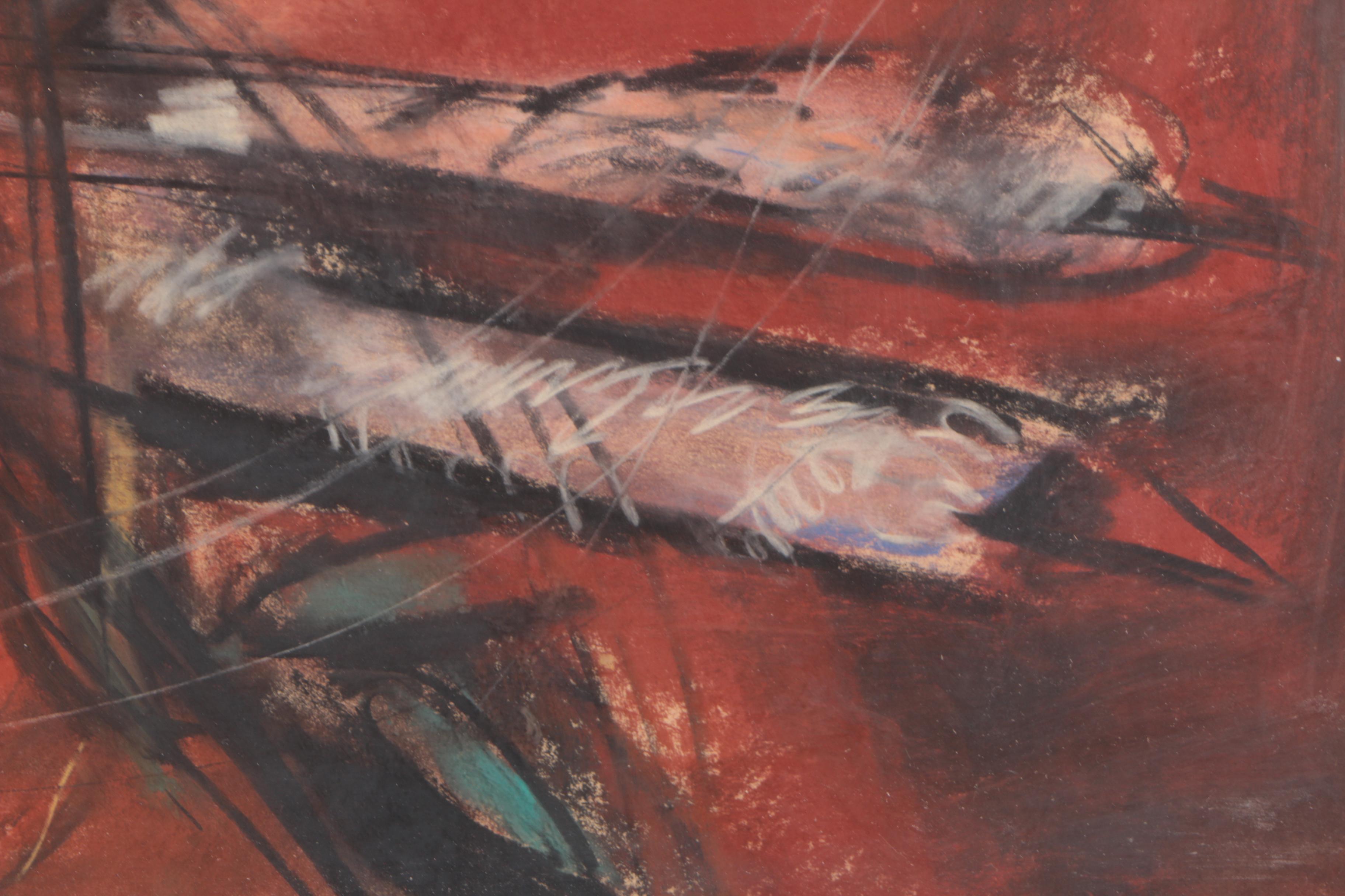 Sheldon C. Schoneberg Oil Pastel on Paper Drawing of Two Bullfighters