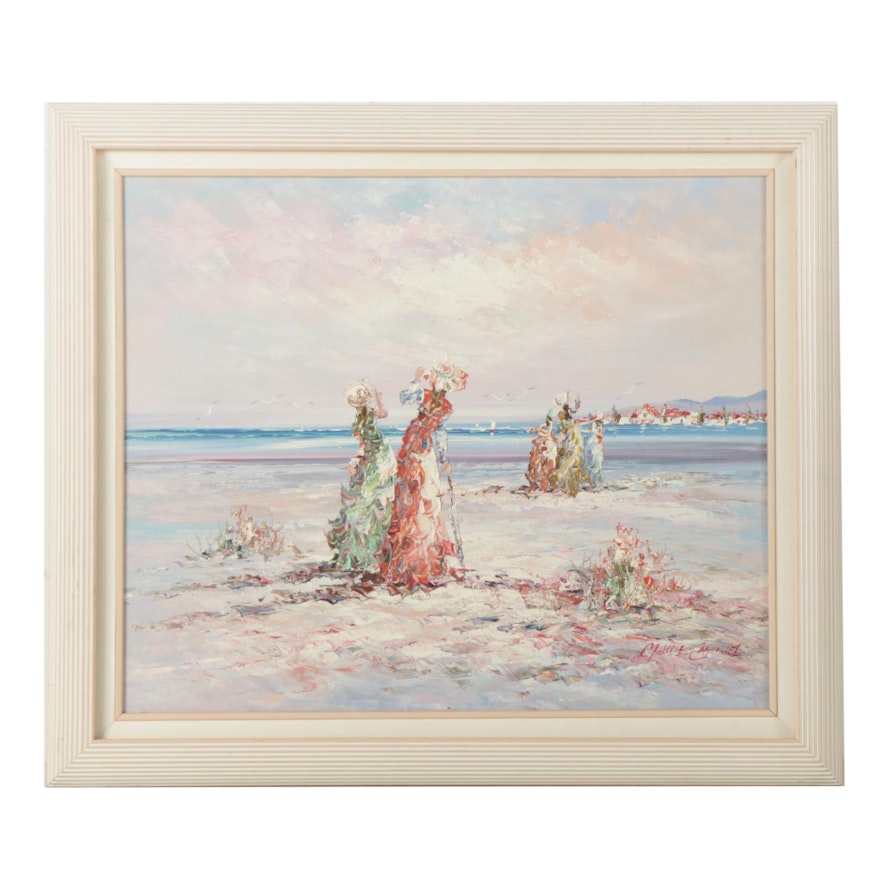 Marie Charlot Oil Painting on Board "Ladies by the Sea"