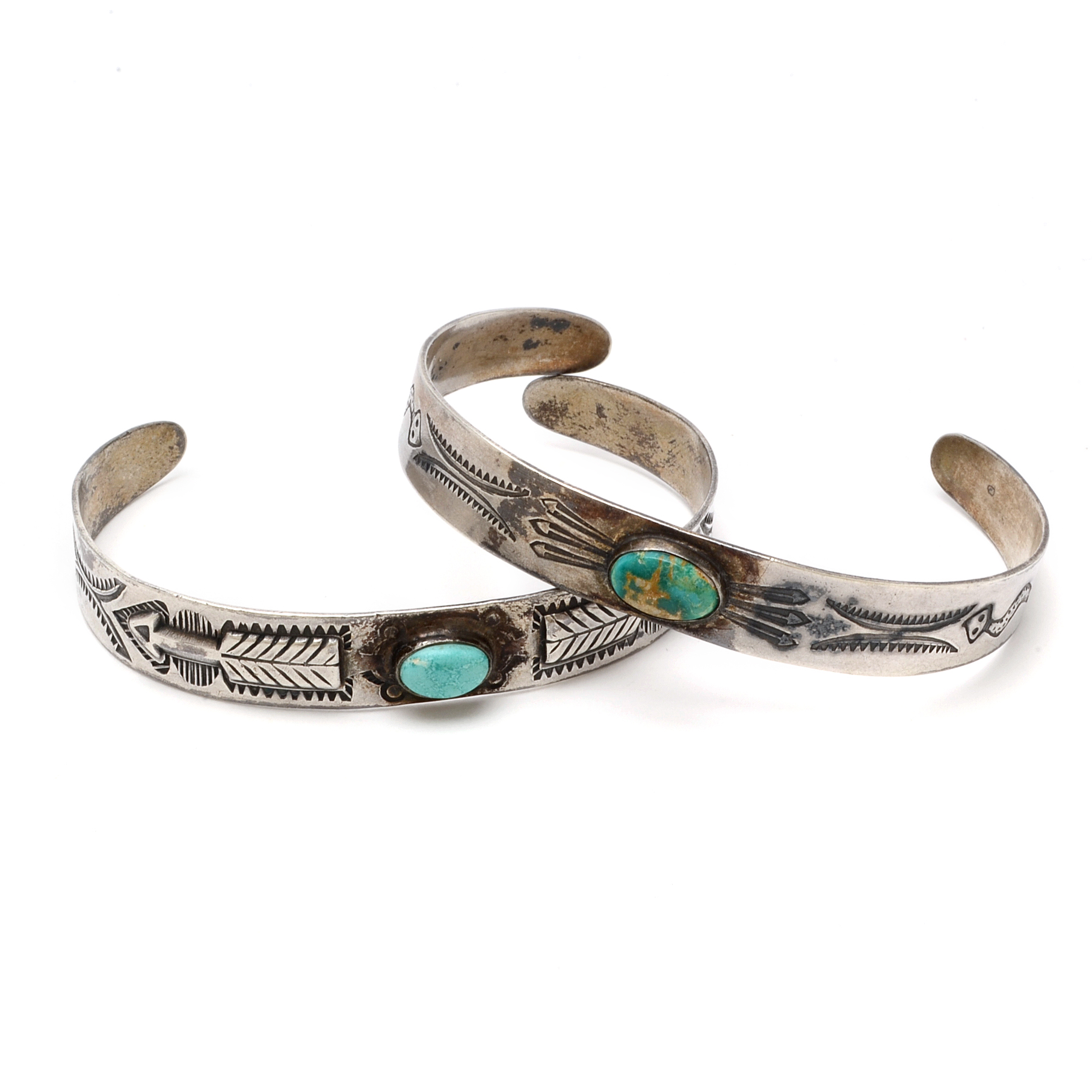 Two Coin Silver Southwestern Style Cuff Bracelets