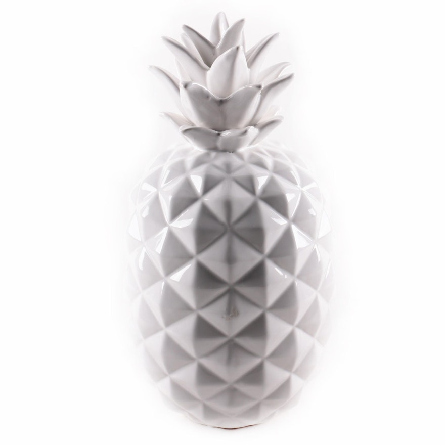 Glazed White Ceramic Decorative Pineapple
