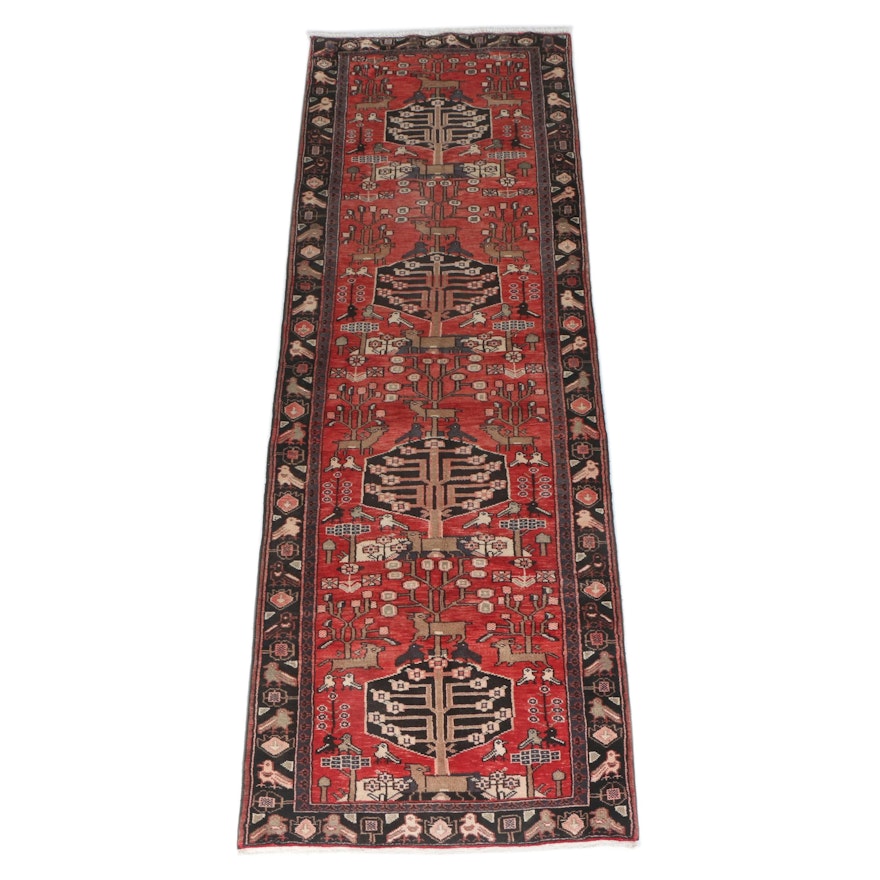 Hand-Knotted Persian Hamadan Pictorial 'Tree of Life' Runner