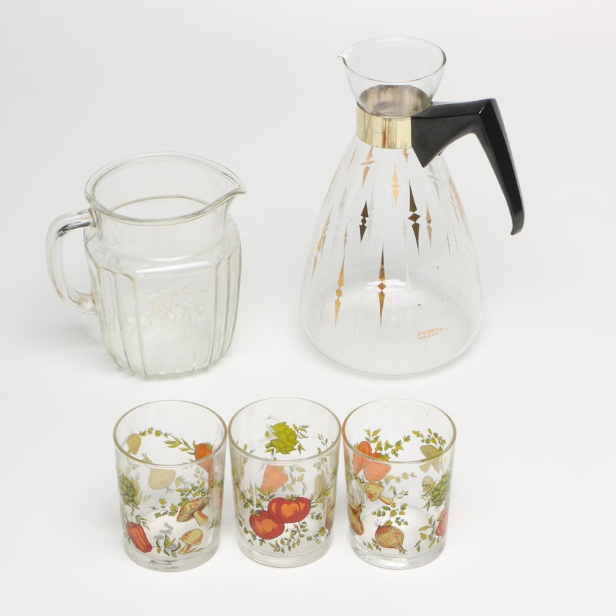 Vintage Pyrex Coffee Decanter and Other Glass Tableware