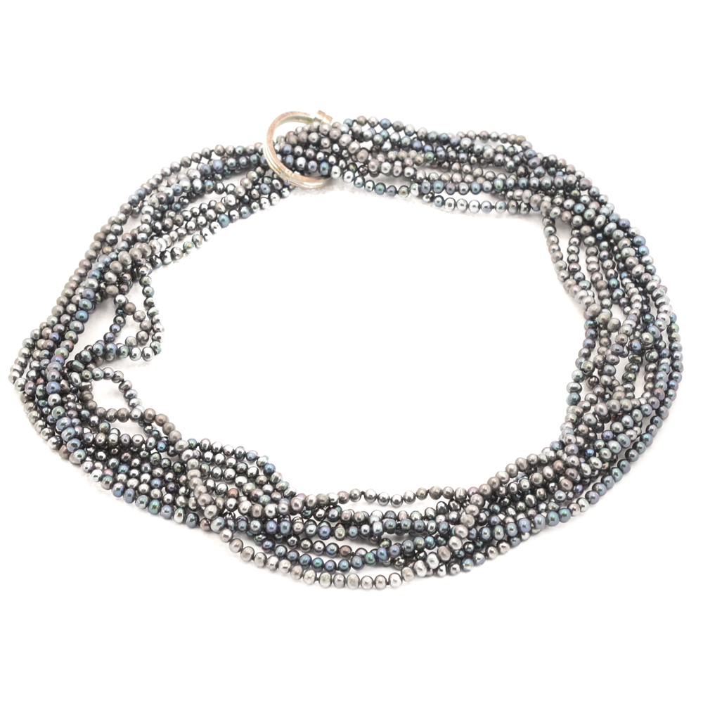 Endless Strands of Dyed Freshwater Pearls with Sterling Silver Clasp
