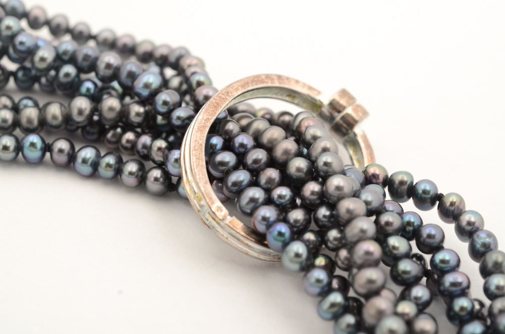 Endless Strands of Dyed Freshwater Pearls with Sterling Silver Clasp