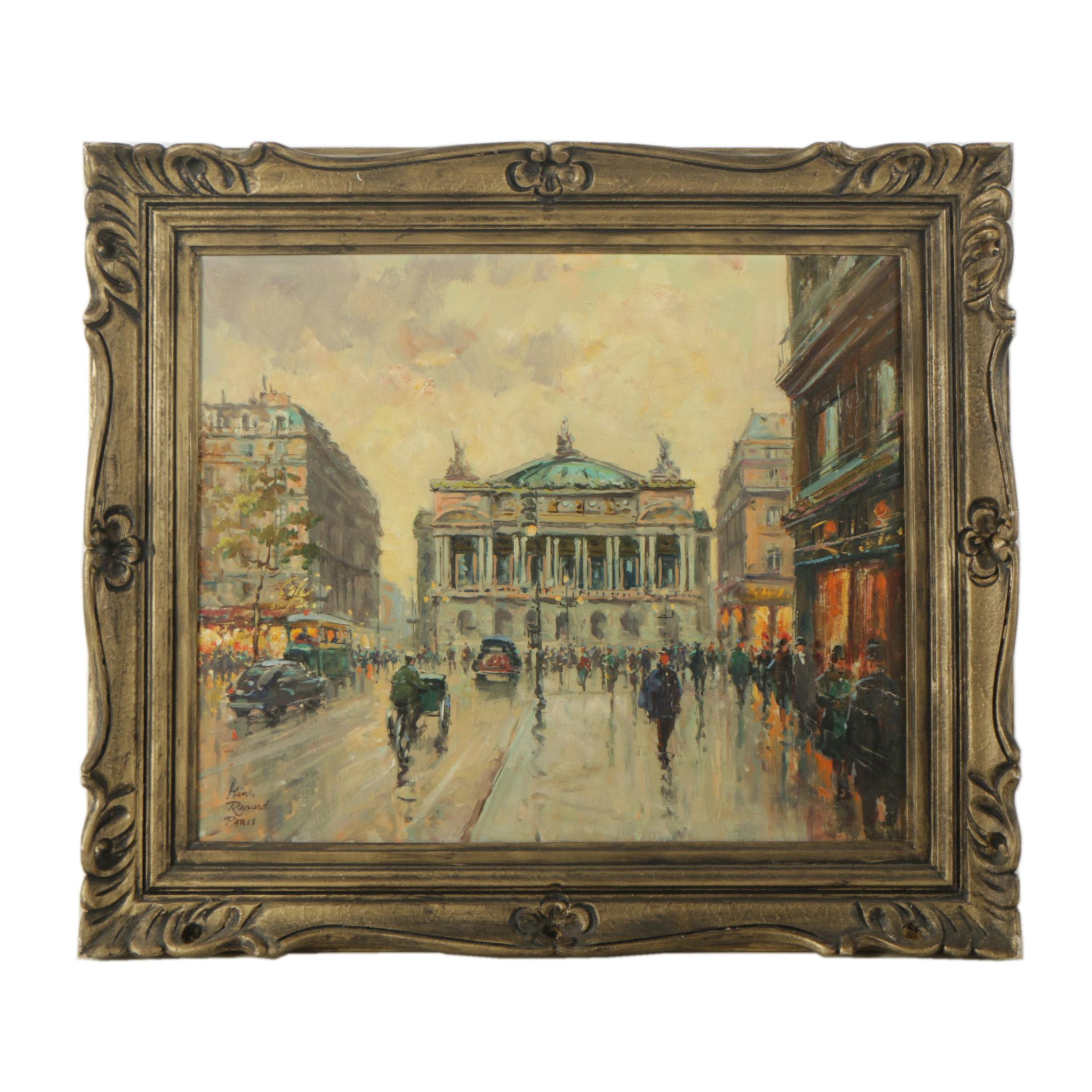 Henri Renard Oil Painting on Canvas of Paris Street Scene