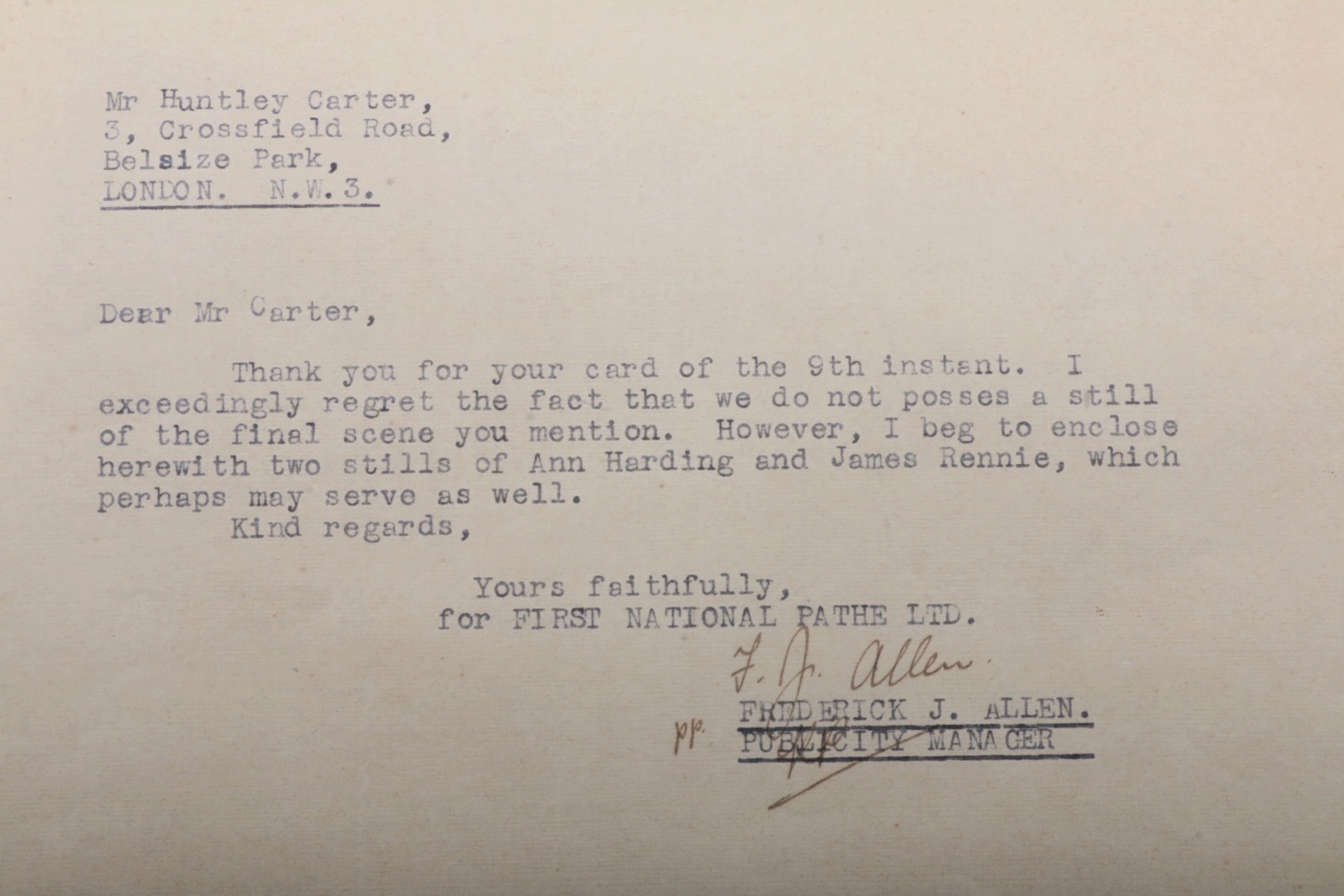 Large Collection of Early Film Photography from Huntly Carter Archives