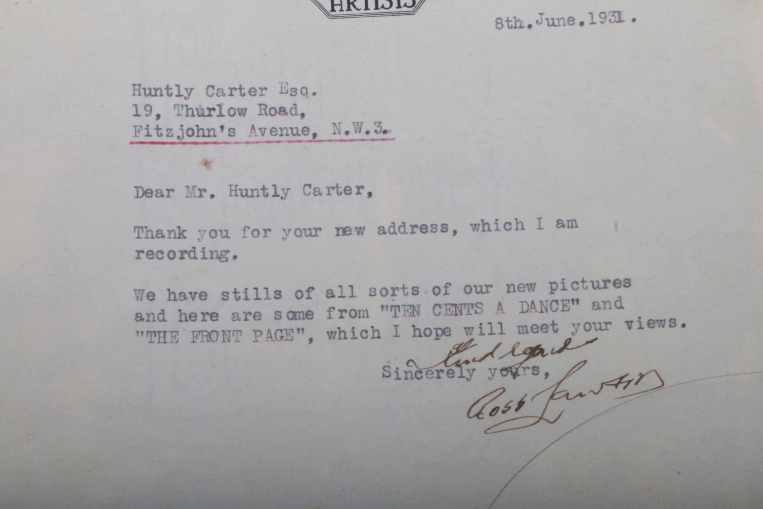 Large Collection of Early Film Photography from Huntly Carter Archives