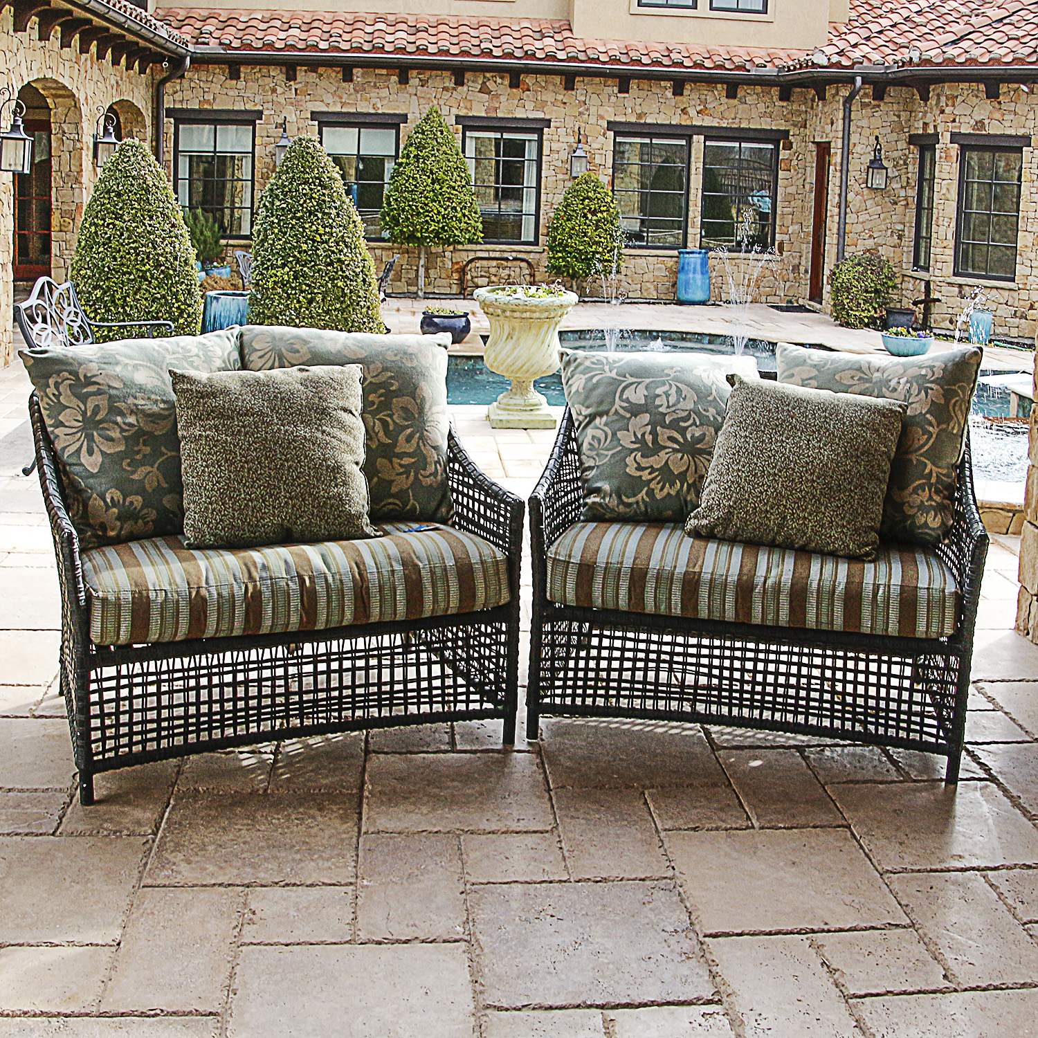 Pair of Oversized Wicker Patio Chairs with Cushions