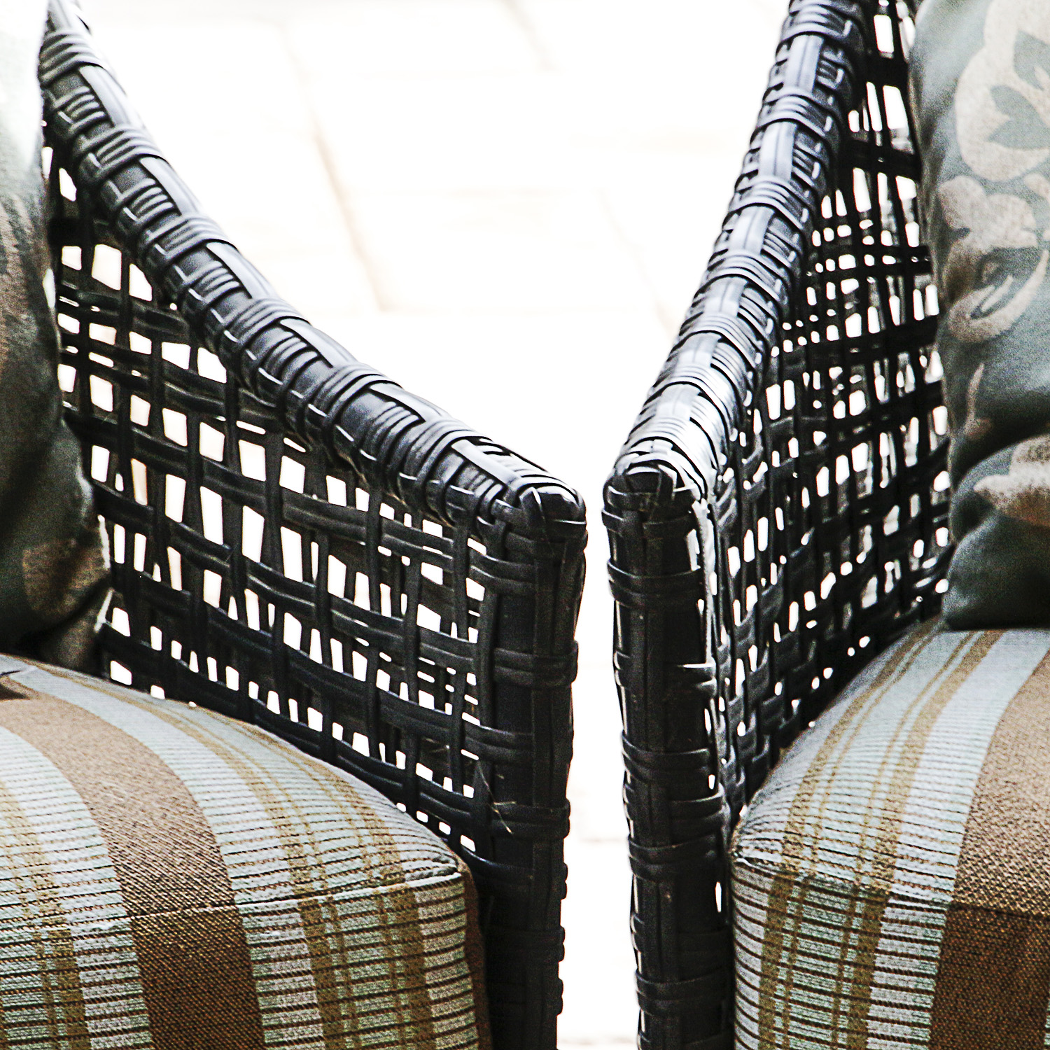 Pair of Oversized Wicker Patio Chairs with Cushions