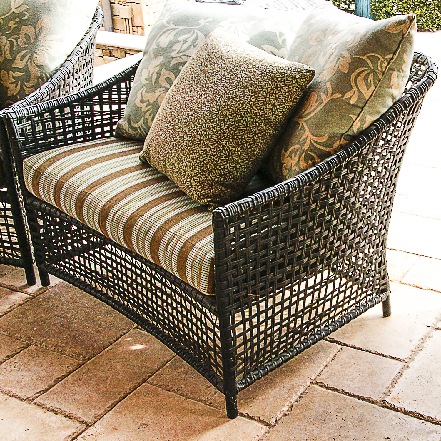 Pair of Oversized Wicker Patio Chairs with Cushions