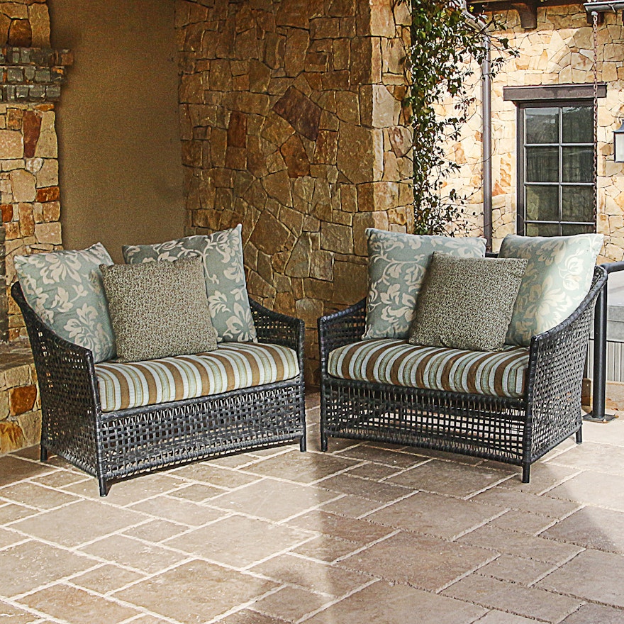 Pair of Oversized Wicker Patio Chairs with Cushions