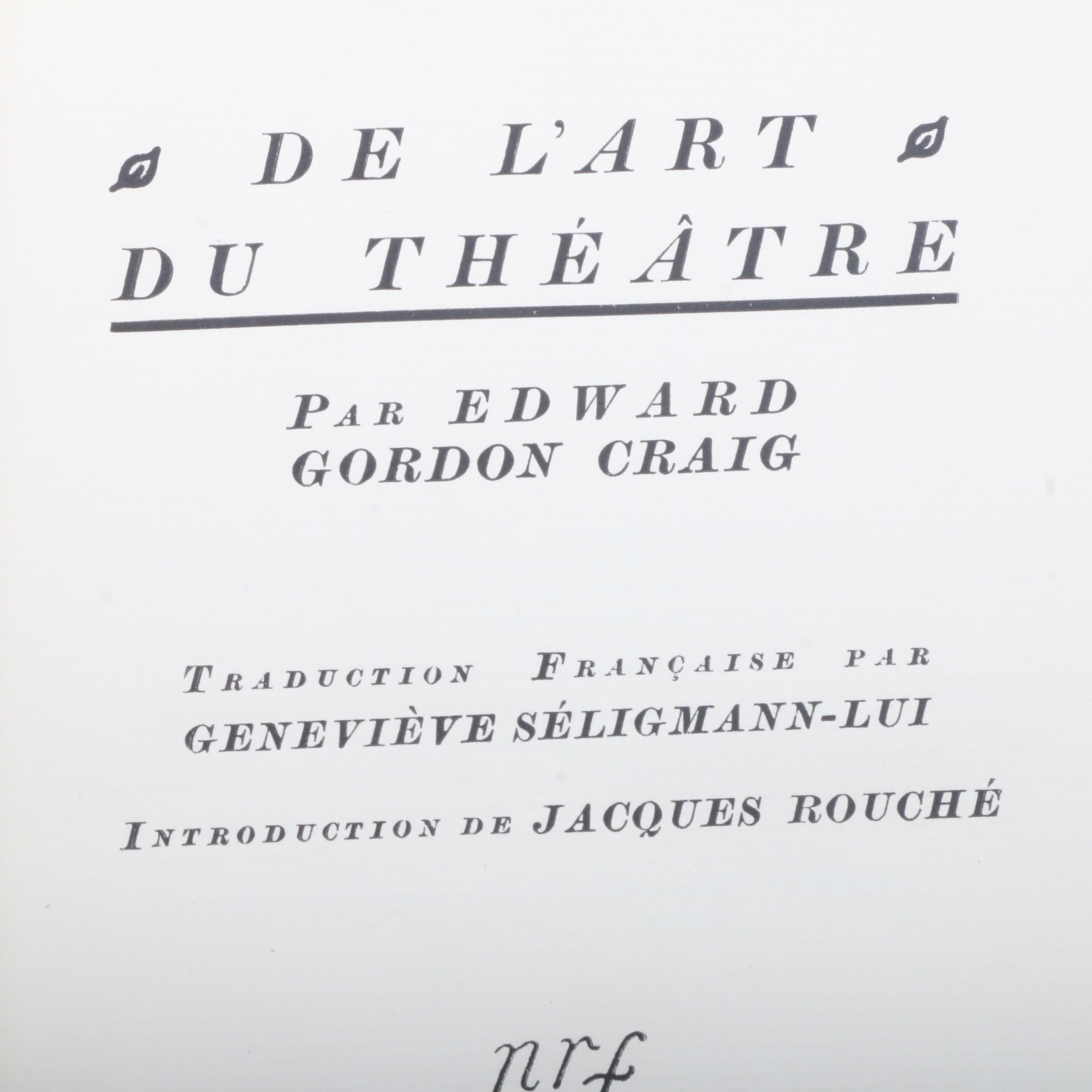 1916 First French Edition of "De l'Art du Théatre" by Edward G. Craig