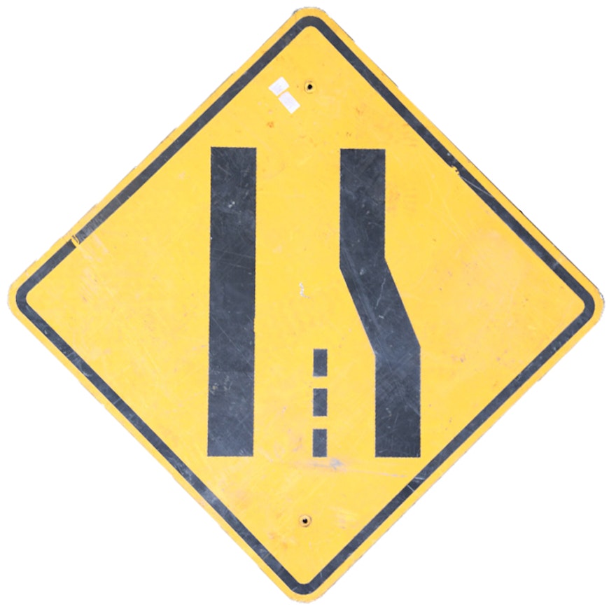 Vintage "Right Lane Ends" Traffic Warning Sign