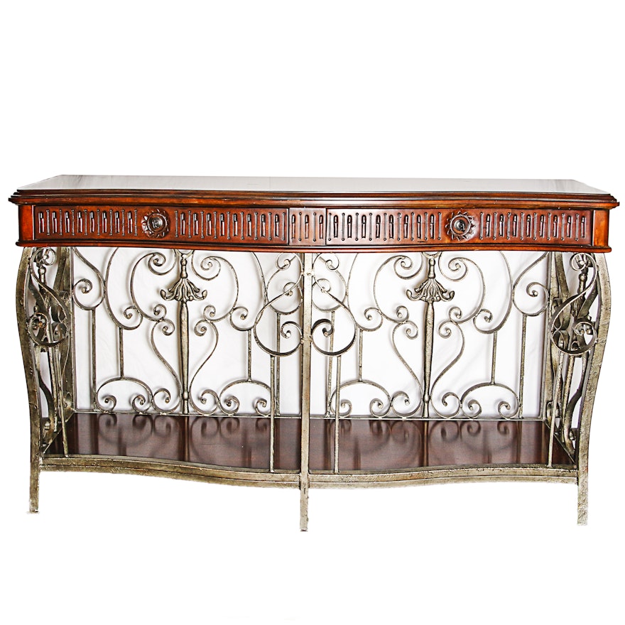 Neoclassical Style, Walnut and Wrought Iron Console Table