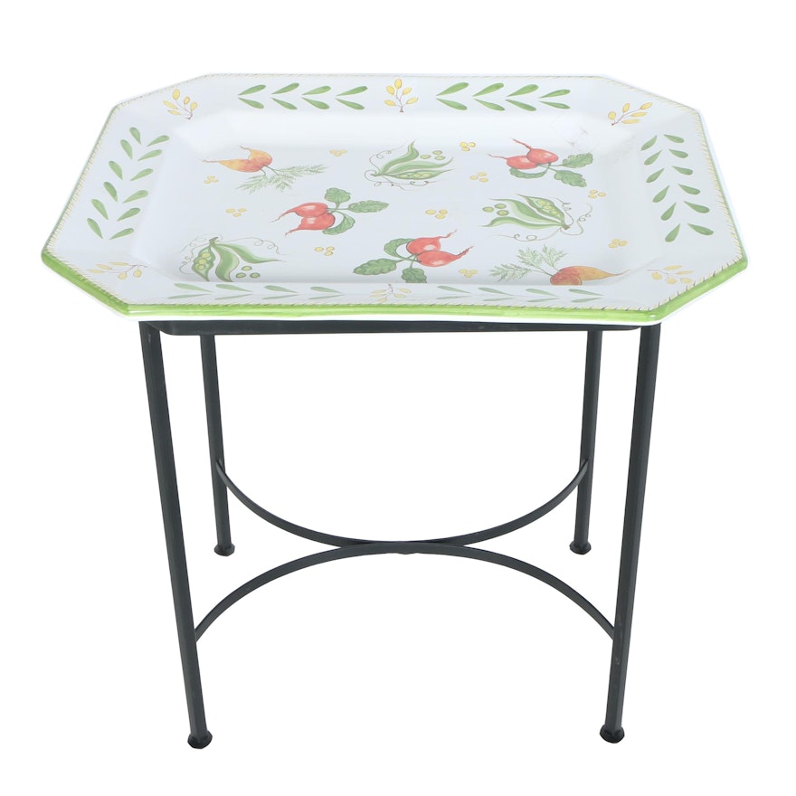Deruta Hand-Painted Italian Ceramic and Metal Tray Table
