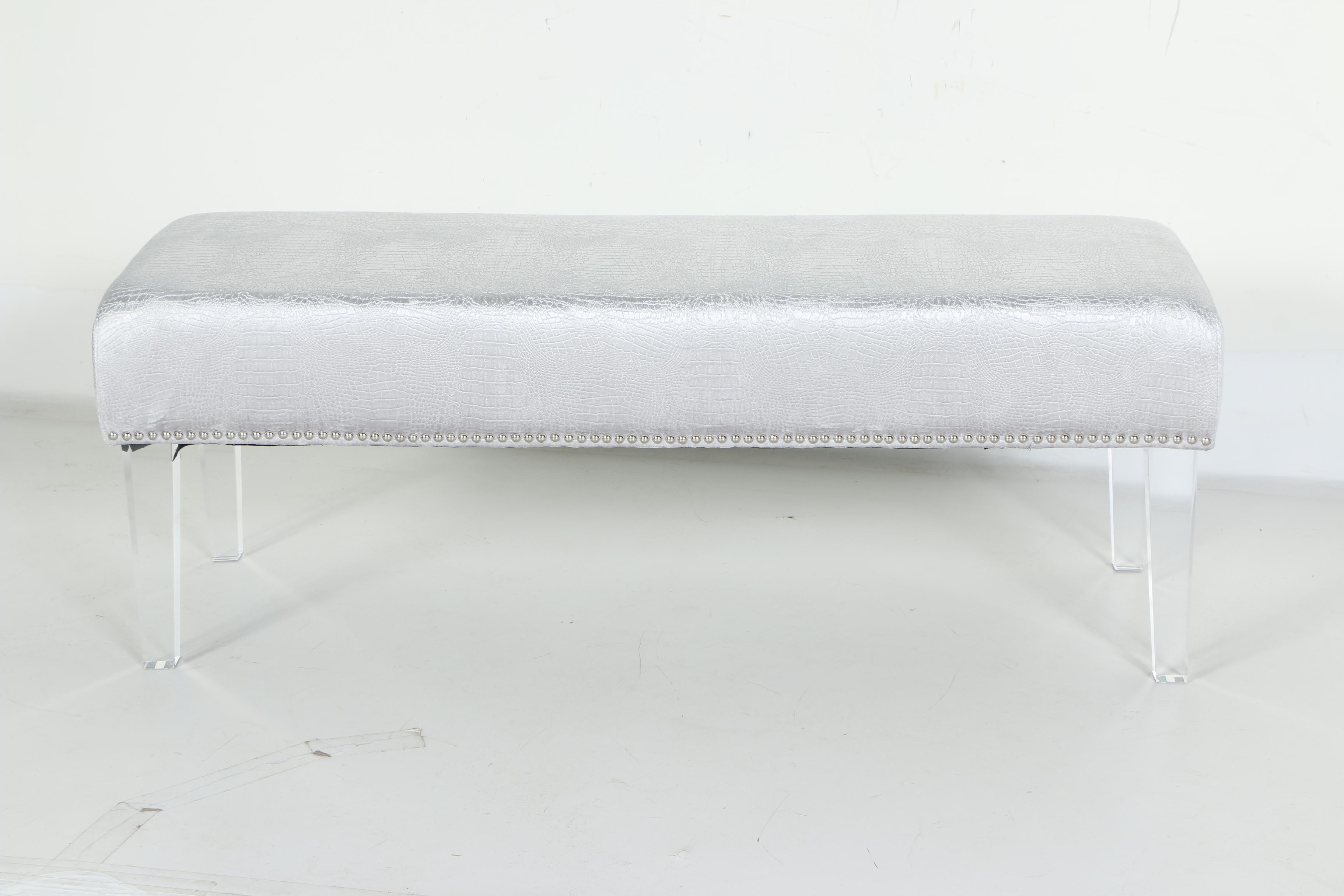TOV Furniture Stella Croc Velvet Acrylic Bench
