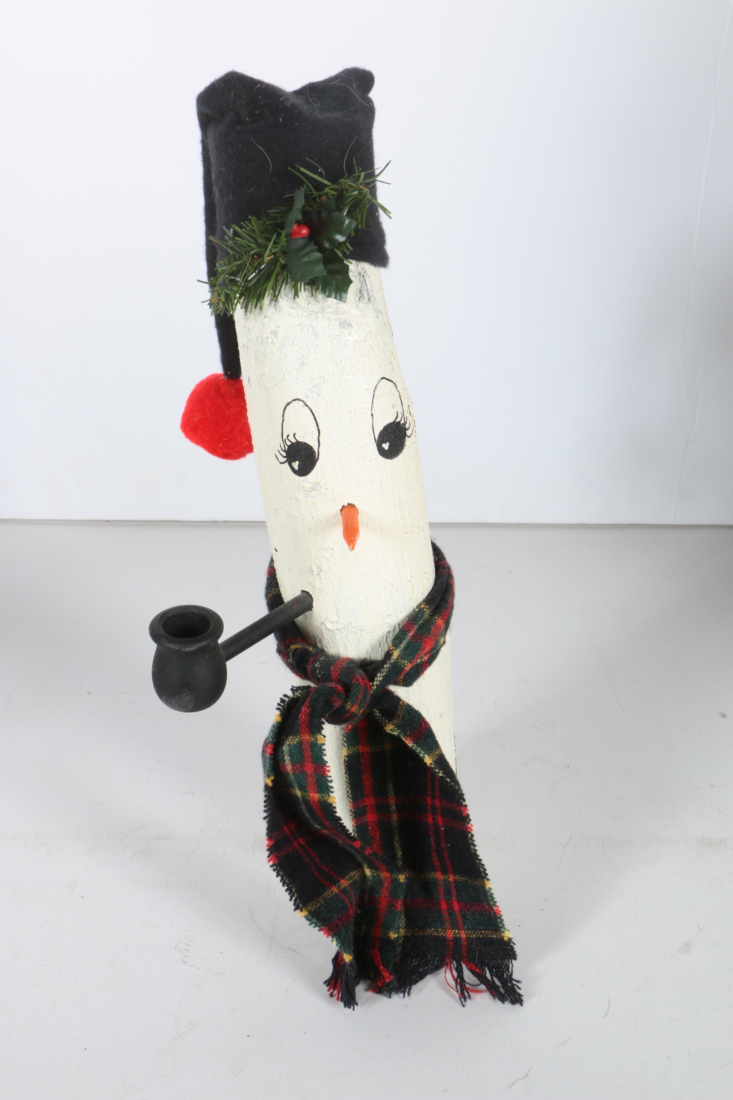 Rennoc and Santa's Best Animated Christmas Dolls and Wooden Folk Art Snowman