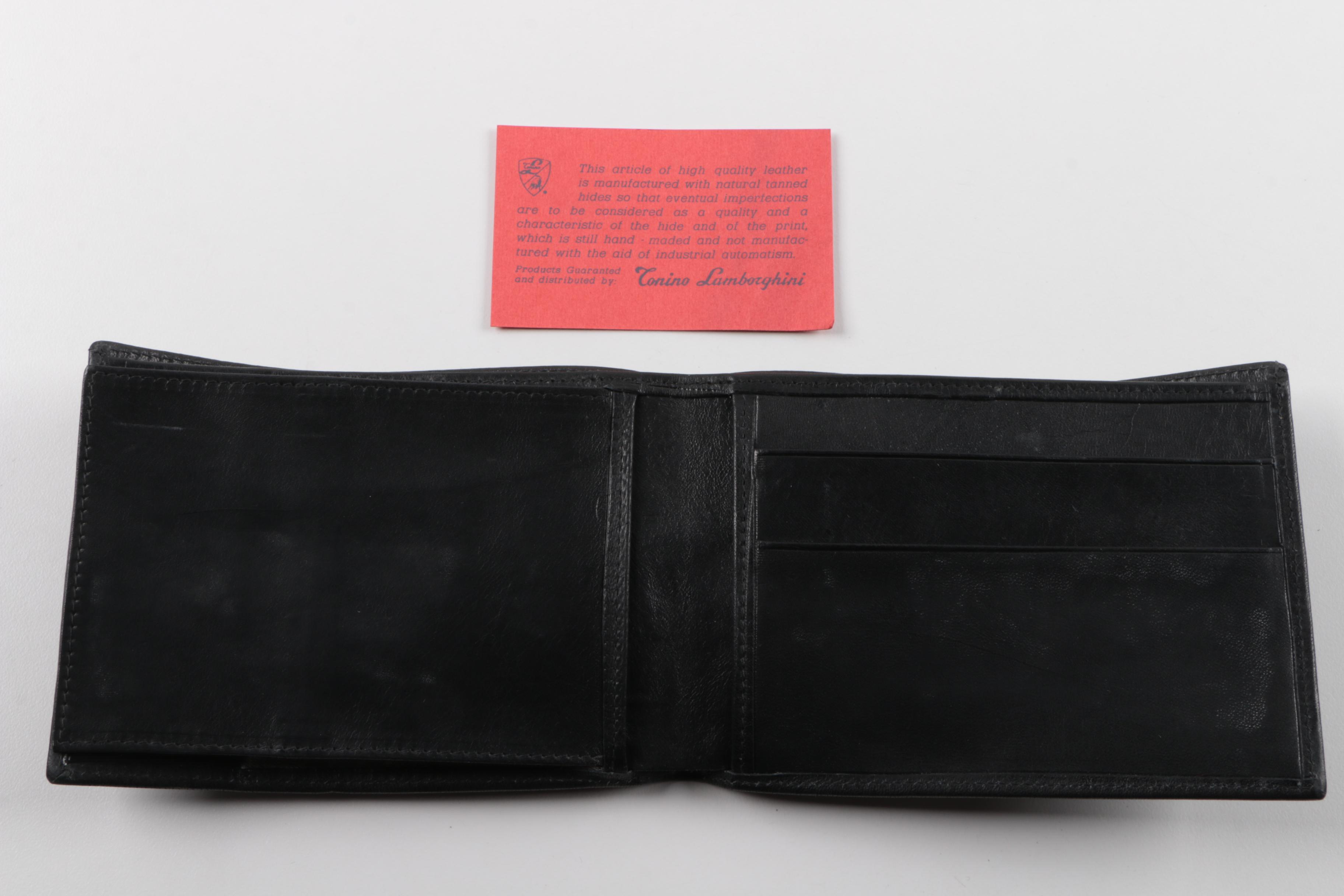 Men's Tonino Lamborghini Black Embossed Leather Wallets and Billfolds
