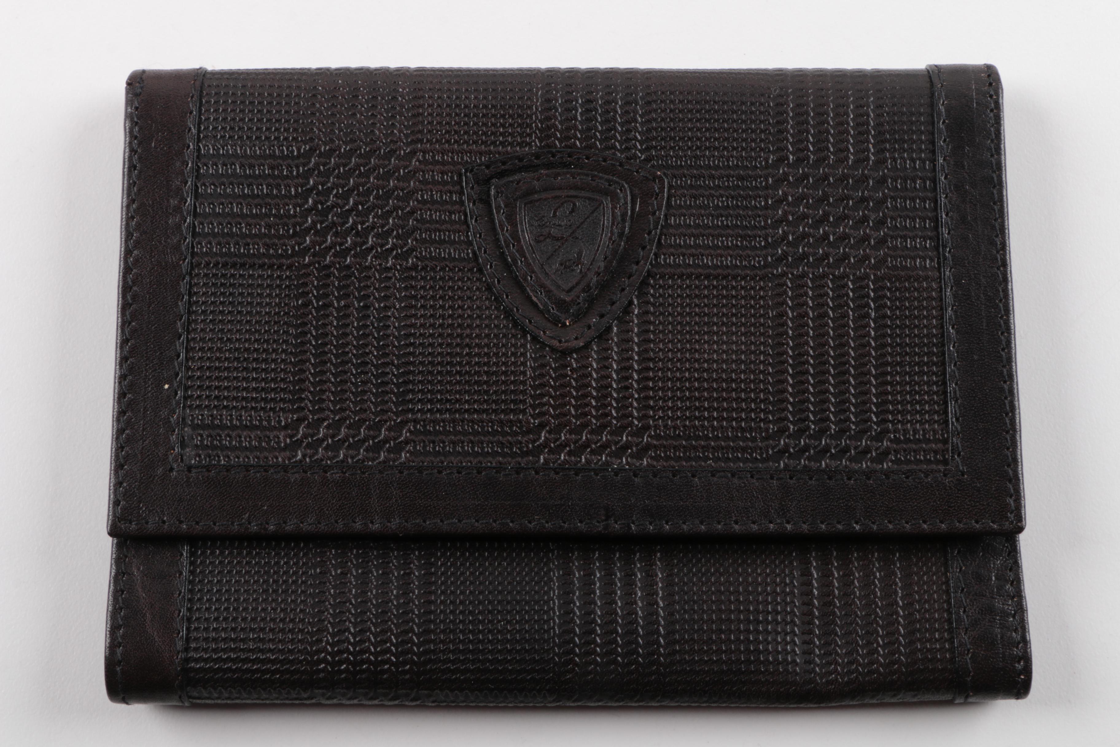 Men's Tonino Lamborghini Black Embossed Leather Wallets and Billfolds