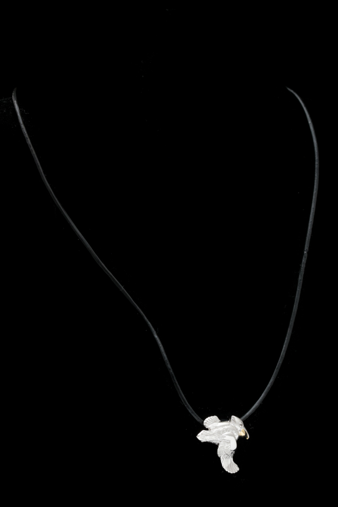 Sterling Silver, 14K Yellow Gold and Cubic Zironia Pelican Pendant Necklace
