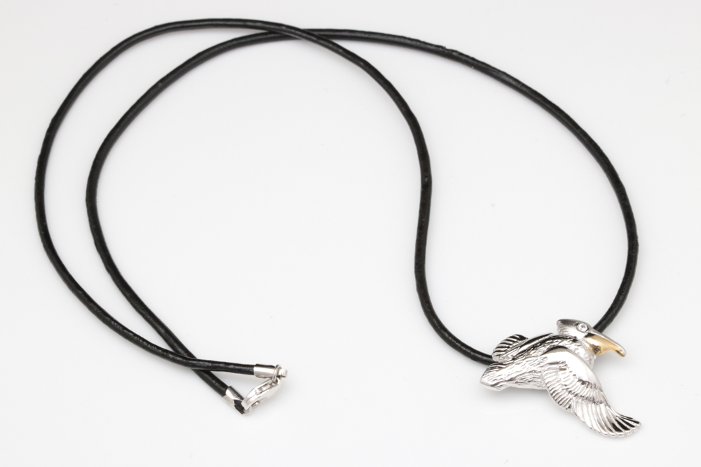 Sterling Silver, 14K Yellow Gold and Cubic Zironia Pelican Pendant Necklace