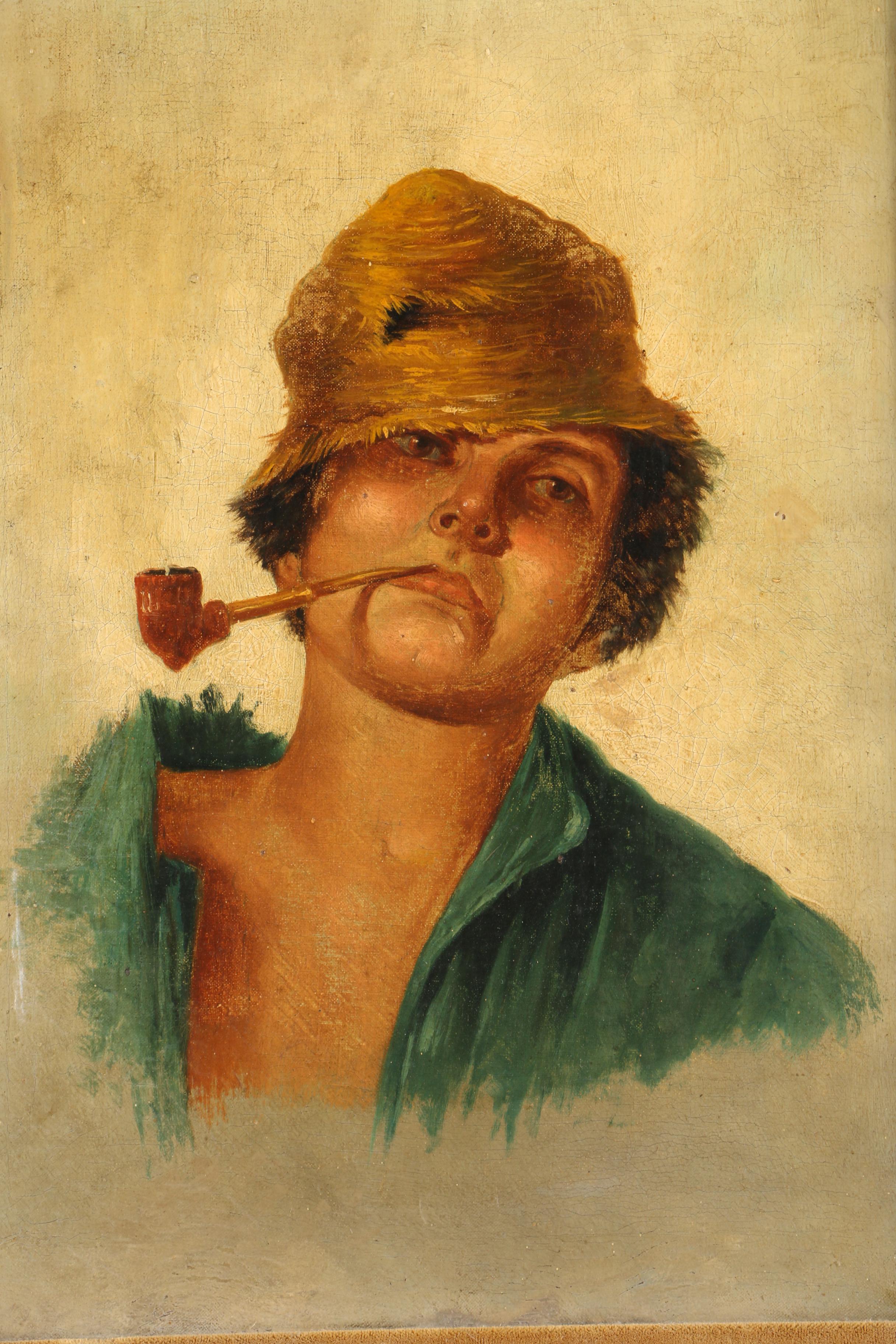 Two Oil Paintings on Canvas Board Including After Fasciotti's "Boy with Pipe"