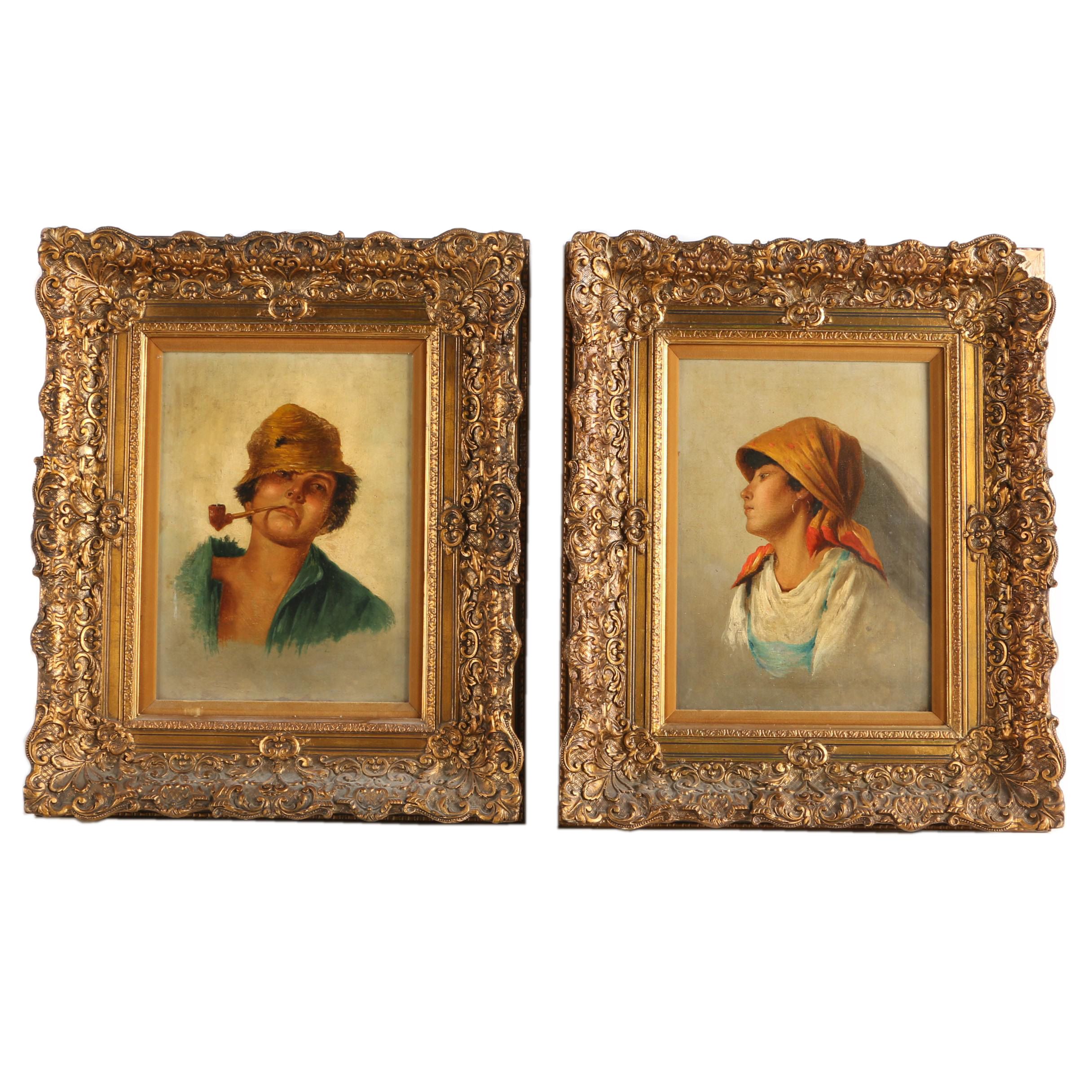 Two Oil Paintings on Canvas Board Including After Fasciotti's "Boy with Pipe"