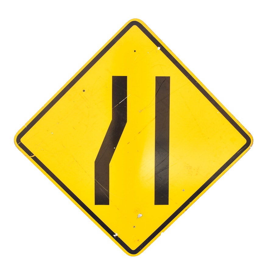 Vintage "Left Lane Ends" Traffic Warning Sign