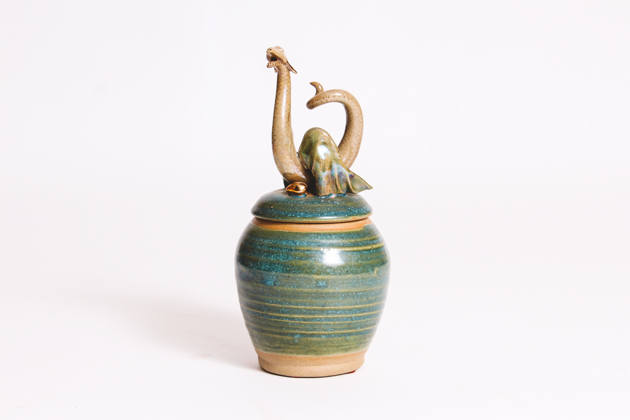 Hand Thrown Stoneware Lidded Dragon Jar