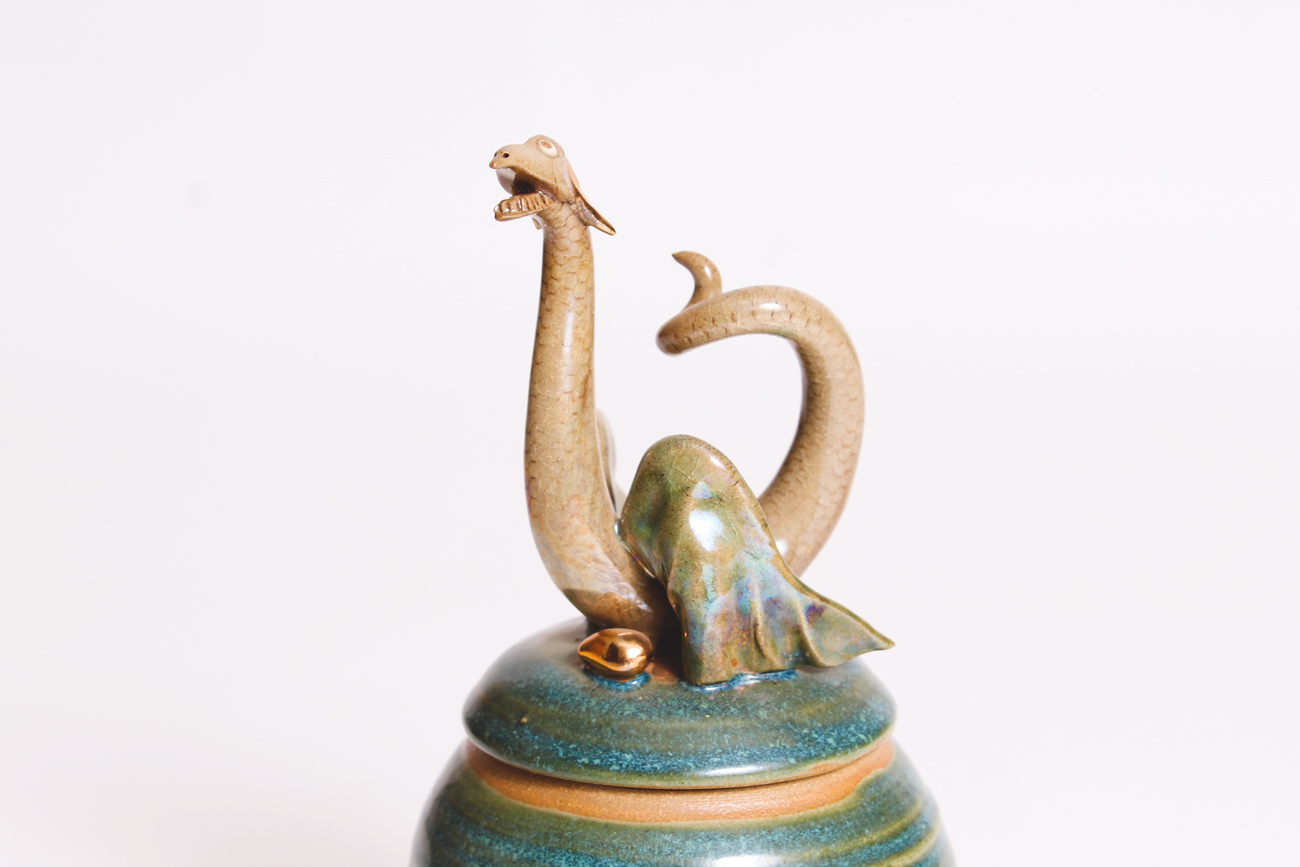 Hand Thrown Stoneware Lidded Dragon Jar