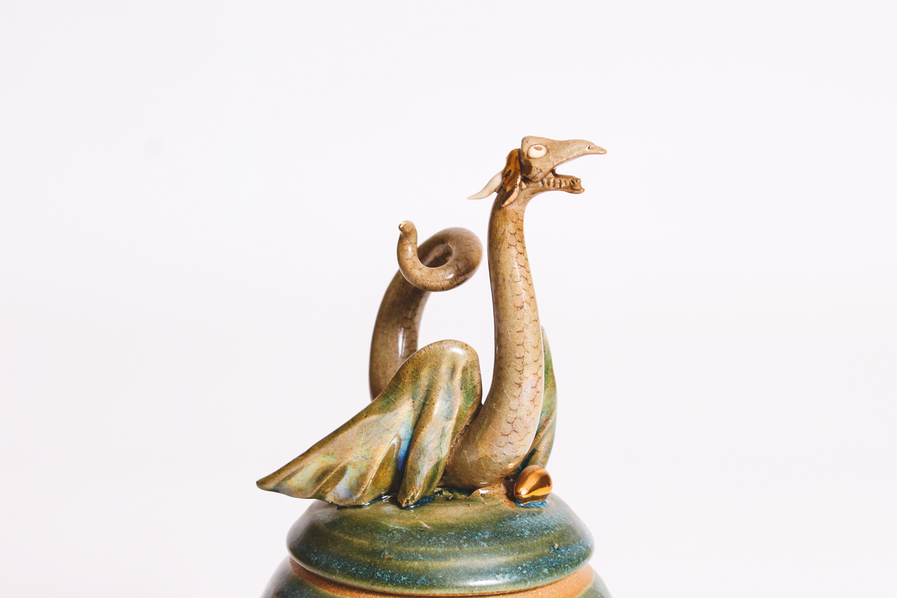 Hand Thrown Stoneware Lidded Dragon Jar