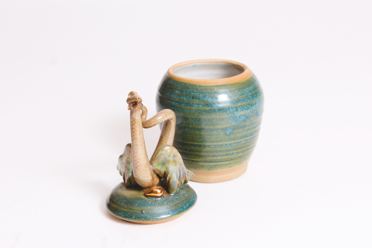 Hand Thrown Stoneware Lidded Dragon Jar