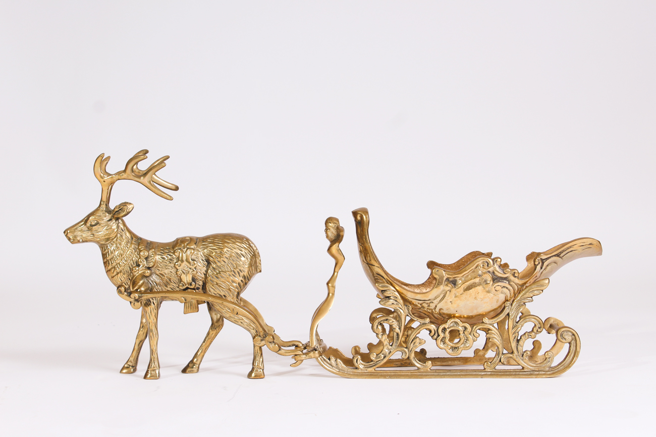 Brass Sleigh and Reindeer Figurine