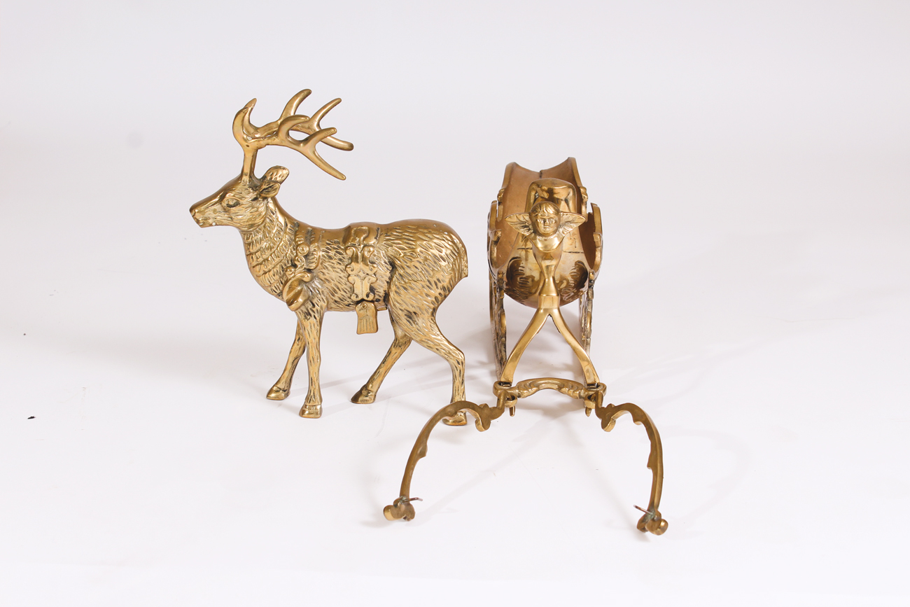Brass Sleigh and Reindeer Figurine
