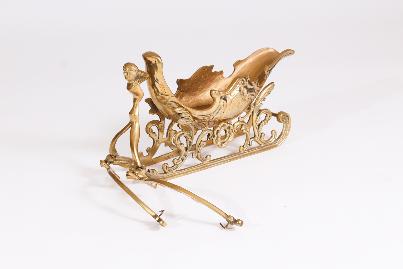 Brass Sleigh and Reindeer Figurine