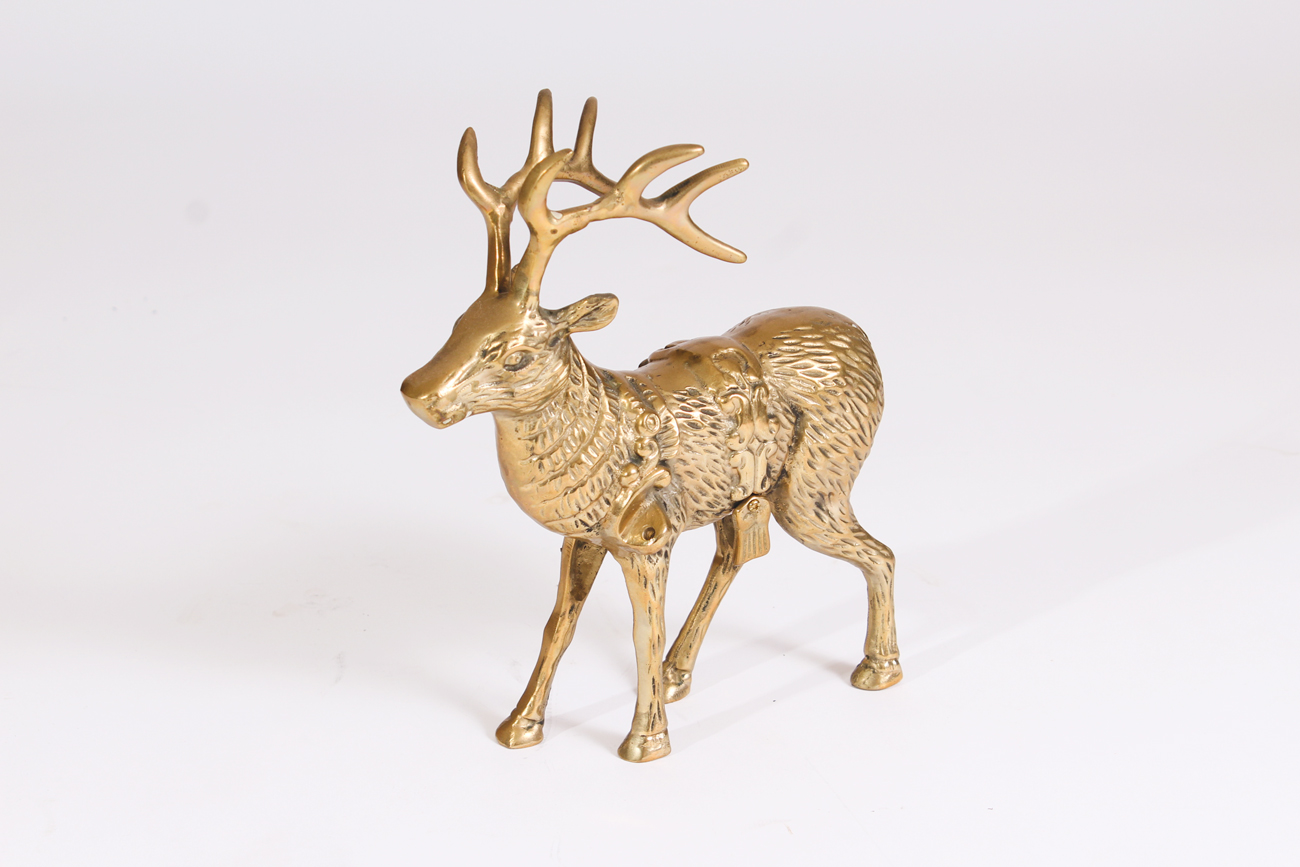 Brass Sleigh and Reindeer Figurine