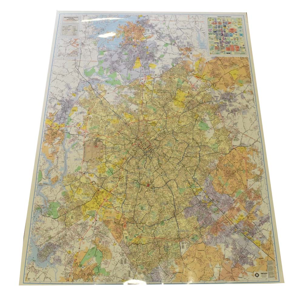Unframed, Laminated Map of Charlotte, North Carolina