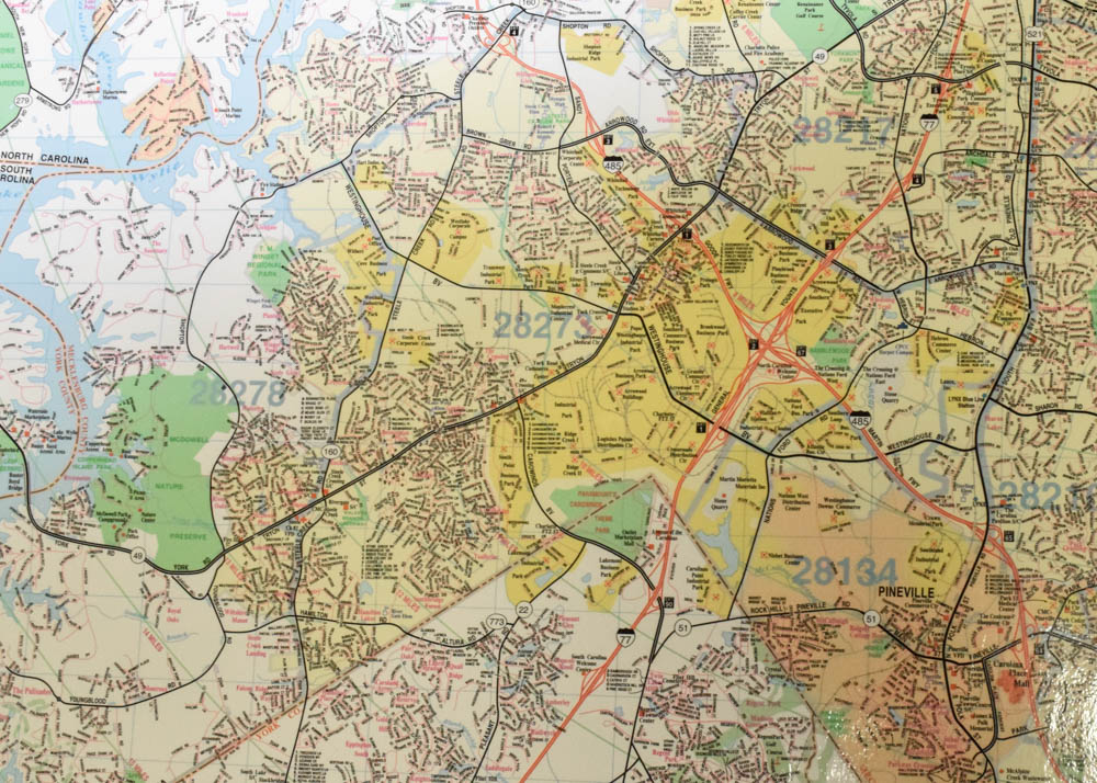 Unframed, Laminated Map of Charlotte, North Carolina