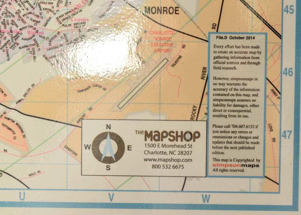 Unframed, Laminated Map of Charlotte, North Carolina